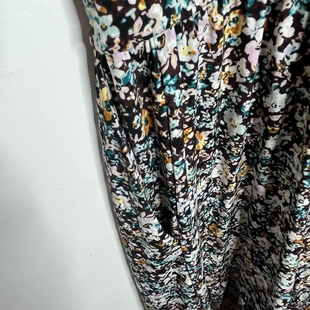 Torrid Floral Print Tiered Faux Wrap Dress Burgundy Womens 2X Wedding Guest